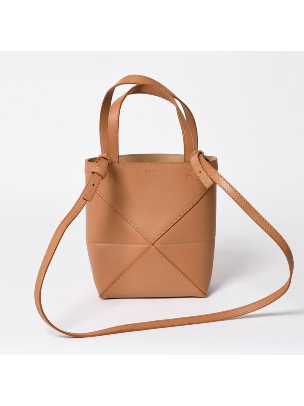 Loewe Puzzle Fold Tote Mini Handbag Shiny Calfskin Camel Gold